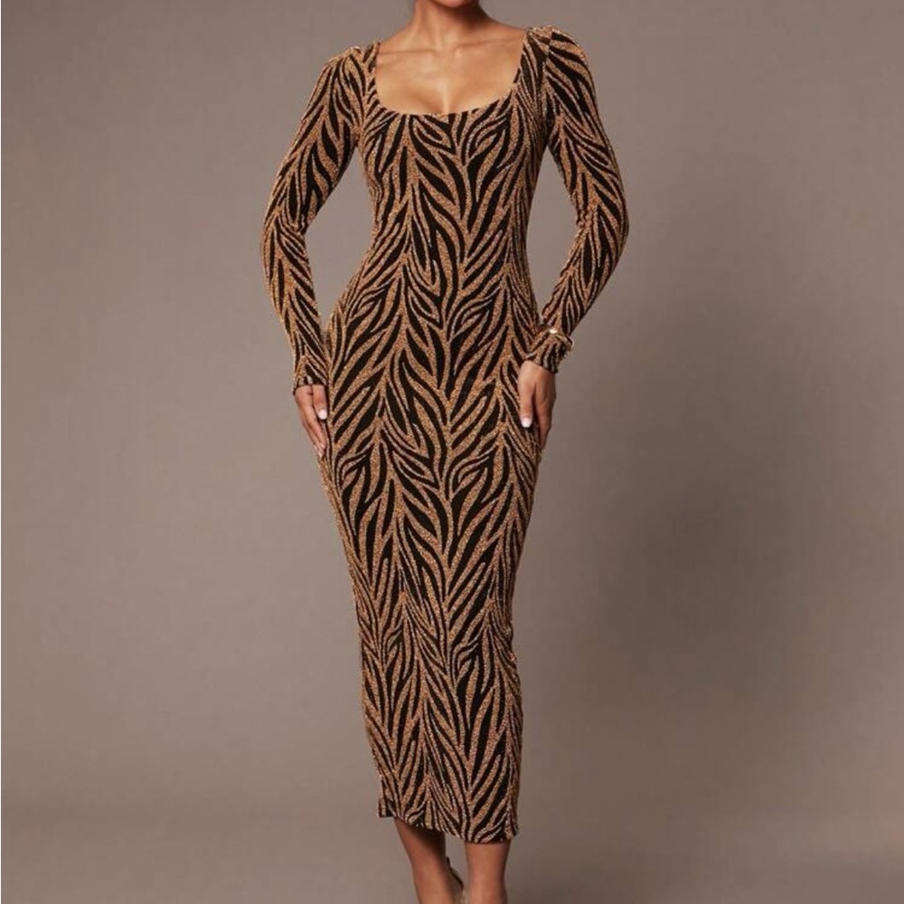 Chic Animal Print Long Sleeve Dress